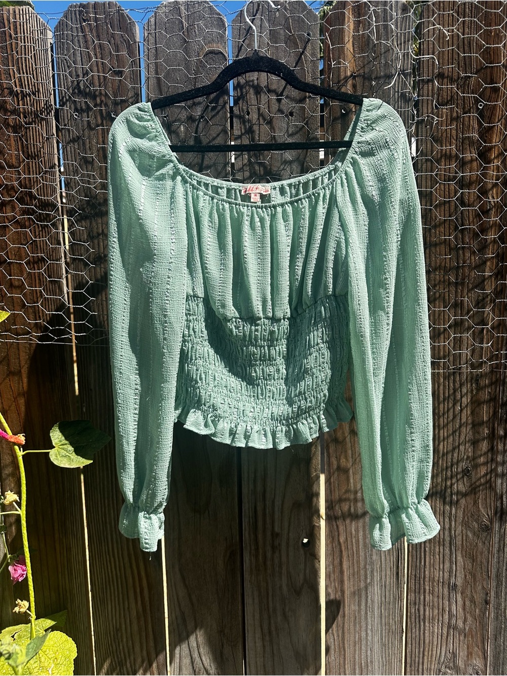 Smocked Minty Green Peasant Blouse
